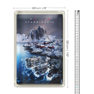 Blechschild Reise 20x30cm Skandinawien Schnee Meer Gebirge
