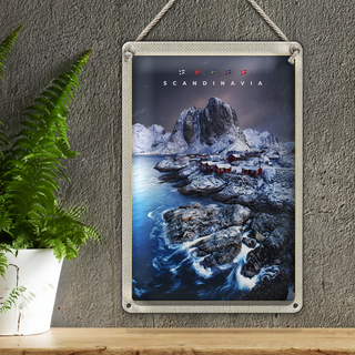 Blechschild Reise 20x30cm Skandinawien Schnee Meer Gebirge