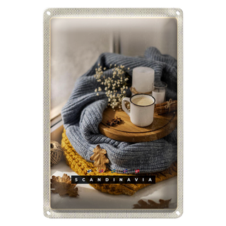 Blechschild Reise 20x30cm Skandinawien Wolle Kaffee Herbst Kerze