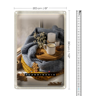 Blechschild Reise 20x30cm Skandinawien Wolle Kaffee Herbst Kerze