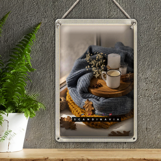 Blechschild Reise 20x30cm Skandinawien Wolle Kaffee Herbst Kerze
