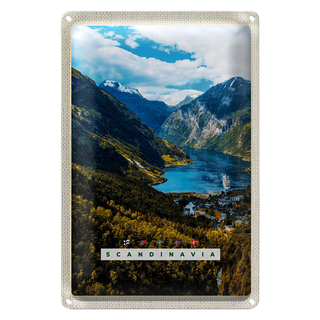 Blechschild Reise 20x30cm Skandinawien Natur Meer Gebirge Schiff