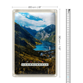 Blechschild Reise 20x30cm Skandinawien Natur Meer Gebirge Schiff