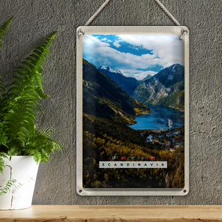 Blechschild Reise 20x30cm Skandinawien Natur Meer Gebirge Schiff