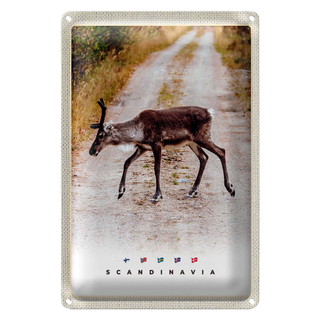 Blechschild Reise 20x30cm Skandinawien Hirsch Natur Weg Urlaub