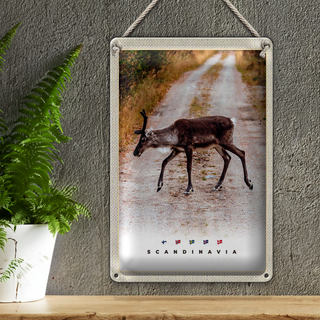 Blechschild Reise 20x30cm Skandinawien Hirsch Natur Weg Urlaub