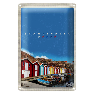 Blechschild Reise 20x30cm Skandinawien Boote Bootshaus Meer