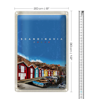 Blechschild Reise 20x30cm Skandinawien Boote Bootshaus Meer