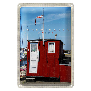 Blechschild Reise 20x30cm Skandinawien Meer Stromly rotes Haus