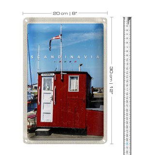 Blechschild Reise 20x30cm Skandinawien Meer Stromly rotes Haus