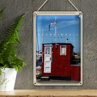 Blechschild Reise 20x30cm Skandinawien Meer Stromly rotes Haus