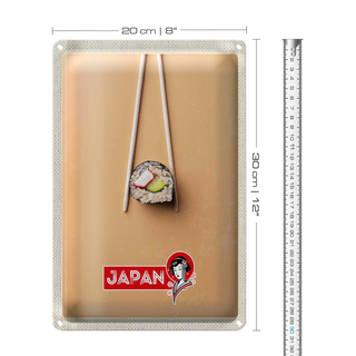 Blechschild Reise 20x30cm Japan Asien Sushi Fisch Gurke Stäbchen