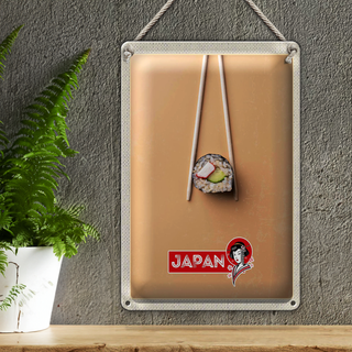 Blechschild Reise 20x30cm Japan Asien Sushi Fisch Gurke Stäbchen