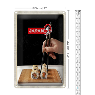 Blechschild Reise 20x30cm Japan Asien Sushi Fisch Alge Stäbchen