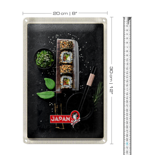Blechschild Reise 20x30cm Japan Asien Sushi Fisch Essen Stäbchen