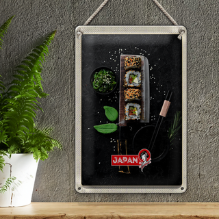 Blechschild Reise 20x30cm Japan Asien Sushi Fisch Essen Stäbchen