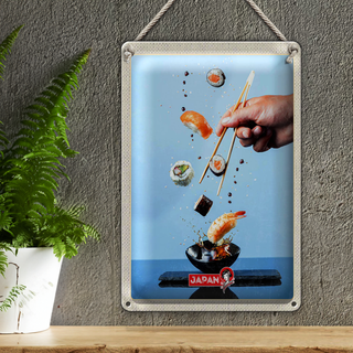Blechschild Reise 20x30cm Japan Asien Sushi Fisch Stäbchen essen
