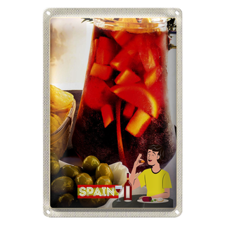 Blechschild Reise 20x30cm Spanien Europa Oliven Getränk Chips