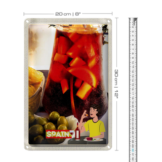Blechschild Reise 20x30cm Spanien Europa Oliven Getränk Chips
