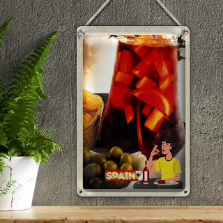 Blechschild Reise 20x30cm Spanien Europa Oliven Getränk Chips