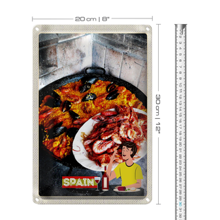 Blechschild Reise 20x30cm Spanien Europa Muscheln Reis Garnelen