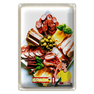 Blechschild Reise 20x30cm Spanien Europa Garnelen Oliven Wurst