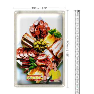 Blechschild Reise 20x30cm Spanien Europa Garnelen Oliven Wurst