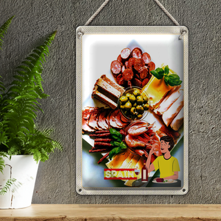 Blechschild Reise 20x30cm Spanien Europa Garnelen Oliven Wurst
