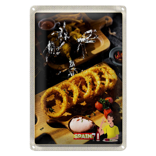 Blechschild Reise 20x30cm Spanien Tintenfisch Hähnchen Gericht