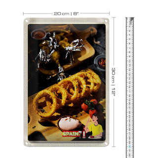 Blechschild Reise 20x30cm Spanien Tintenfisch Hähnchen Gericht