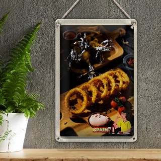 Blechschild Reise 20x30cm Spanien Tintenfisch Hähnchen Gericht