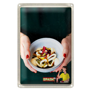 Blechschild Reise 20x30cm Spanien Europa Tintenfisch Gericht