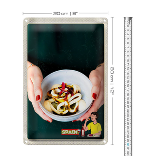 Blechschild Reise 20x30cm Spanien Europa Tintenfisch Gericht