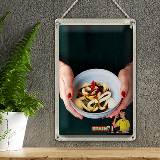 Blechschild Reise 20x30cm Spanien Europa Tintenfisch Gericht