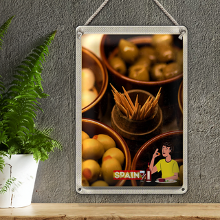 Blechschild Reise 20x30cm Spanien Europa Oliven Zahnstocher