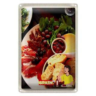 Blechschild Reise 20x30cm Spanien Europa Wurst Trauben Oliven