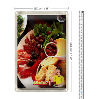 Blechschild Reise 20x30cm Spanien Europa Wurst Trauben Oliven