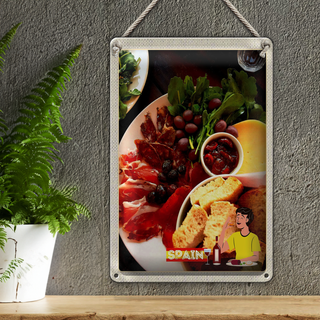 Blechschild Reise 20x30cm Spanien Europa Wurst Trauben Oliven