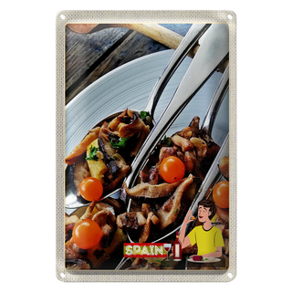 Blechschild Reise 20x30cm Spanien Europa Tomaten Pilze Teller