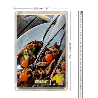 Blechschild Reise 20x30cm Spanien Europa Tomaten Pilze Teller