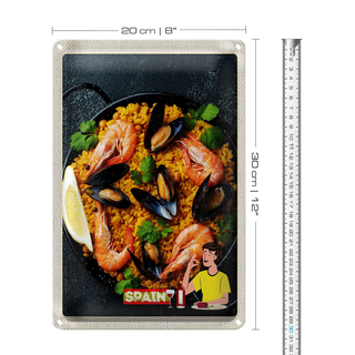 Blechschild Reise 20x30cm Spanien Europa Paella Reis Muscheln
