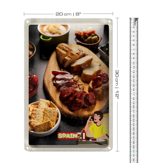 Blechschild Reise 20x30cm Spanien Wurst Oliven Tomaten Gericht