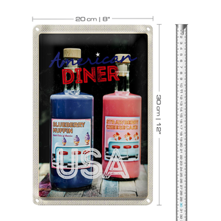 Blechschild Reise 20x30cm Amerika Diner Restaurant blau Muffin