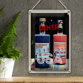 Blechschild Reise 20x30cm Amerika Diner Restaurant blau Muffin