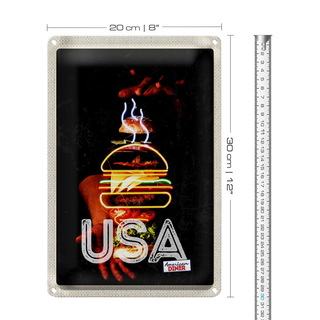 Blechschild Reise 20x30cm Amerika USA American Bürger Gerichte