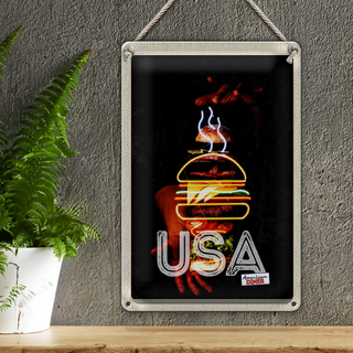 Blechschild Reise 20x30cm Amerika USA American Bürger Gerichte