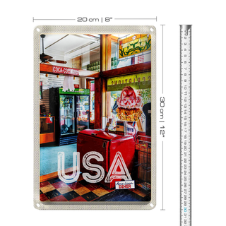 Blechschild Reise 20x30cm Amerika Diner Restaurant Musik Essen