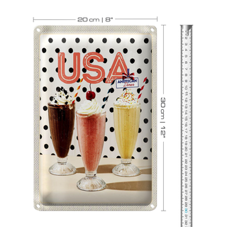 Blechschild Reise 20x30cm Amerika Milchshake Vanille Schokolade