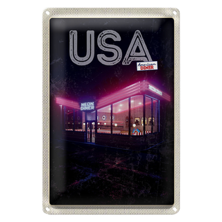 Blechschild Reise 20x30cm Amerika Diner Restaurant bei Nacht Schild
