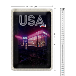 Blechschild Reise 20x30cm Amerika Diner Restaurant bei Nacht Schild